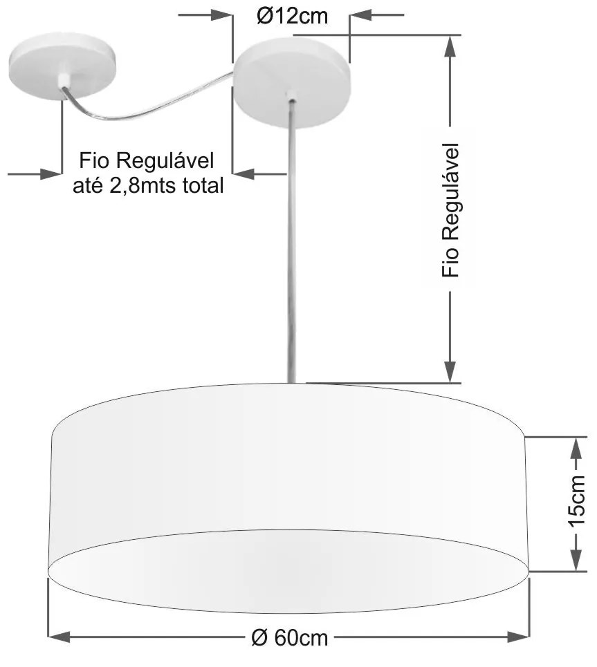 Lustre Pendente Cilíndrico Com Desvio de Centro Vivare Md-4265 Cúpula em Tecido 60x15cm - Bivolt