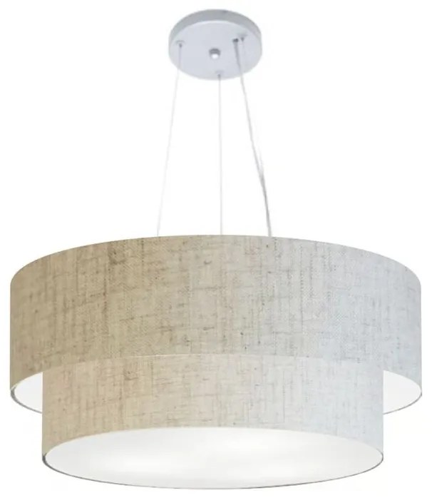 Lustre Pendente Duplo Cilíndrico Vivare Md-4171 Cúpula em Tecido 80x70cm - Bivolt - Rustico-Bege - 110V/220V