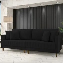 Sofá 3 Lugares Living 196cm Linn k04 Veludo Preto - Mpozenato