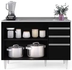 Balcão Gabinete com Pia Inox 120cm Michigan Preto - Lumil