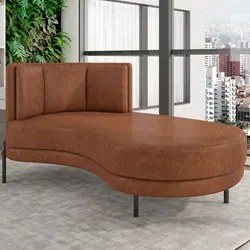 Chaise Longue Divã 164cm Braço Esquerdo Logus D06 Sintético Marrom - M