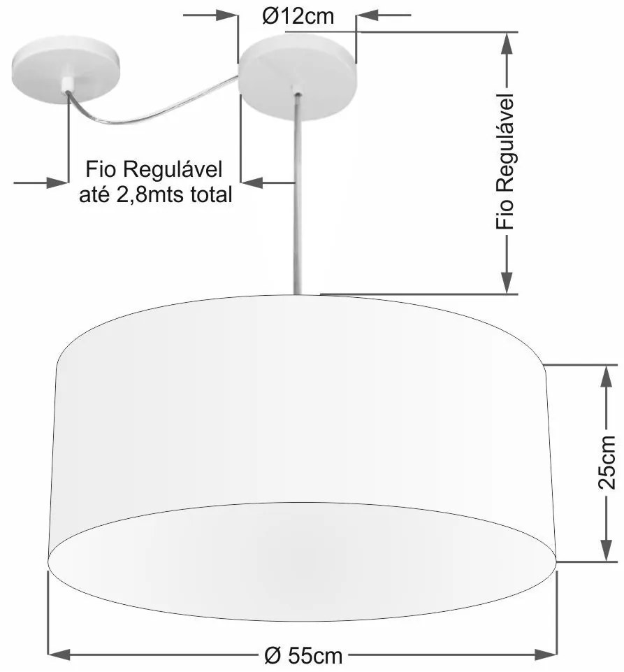 Lustre Pendente Cilíndrico Com Desvio de Centro Vivare Md-4232 Cúpula em Tecido 55x25cm - Bivolt - Linho Bege - 110V/220V