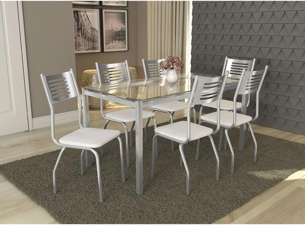 Conjunto Mesa Reno com 6 Cadeiras Munique Branco e Cromado Kappesberg Crome
