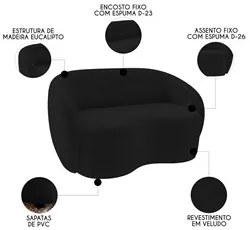 Sofá 3 Lugares Living 180cm e 1 Poltrona Giratória Garbin K04 Veludo P