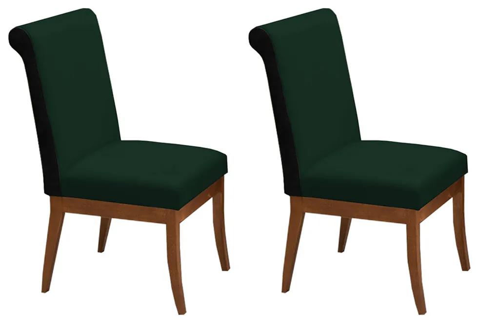 Conjunto 2 Cadeiras Larissa Aveludado Verde + Couríssimo Preto