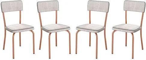 Kit 4 Cadeiras Estofadas Rosé Gold/Linho Palha Jacob