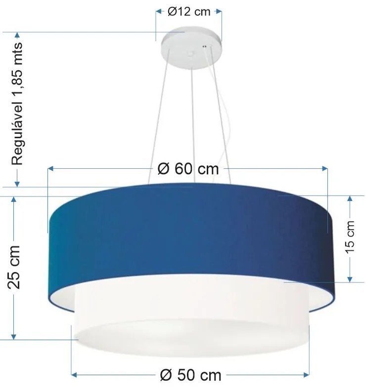 Lustre Pendente Duplo Cilíndrico Vivare Md-4082 Cúpula Tecido 60x50cm - Bivolt