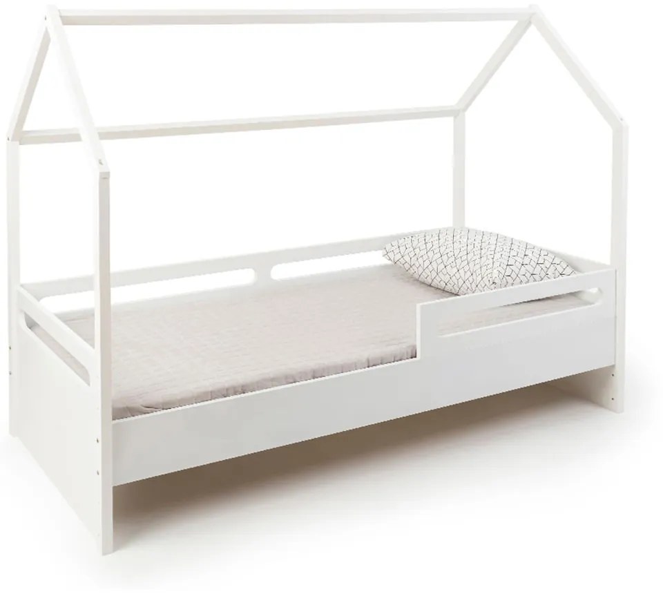 Cama Montessoriana Tivoli com Casinha e Grades de proteção - Branco