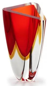 Vaso Triangular nº 3 Bicolor Vermelho com Âmbar Murano Cristais Cadoro