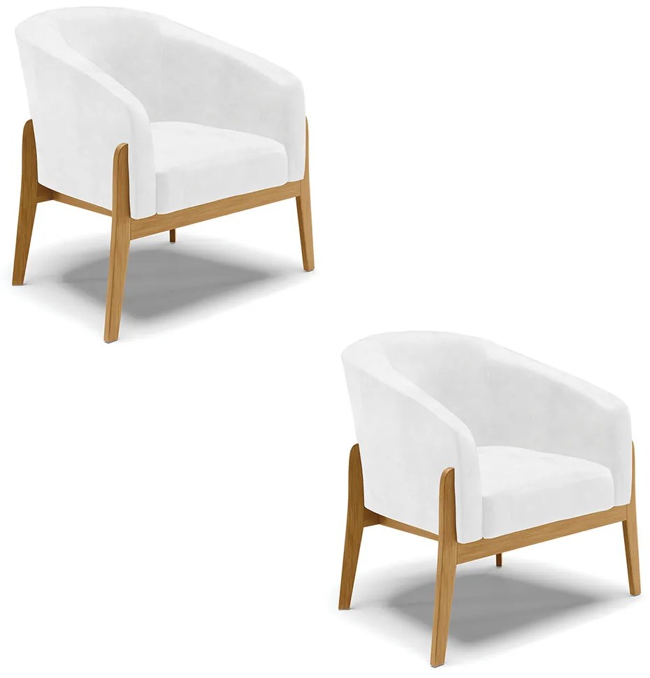 Poltrona Decorativa Base de Madeira kit 2 Stella Sintético PU D03 - D'Rossi - Branco