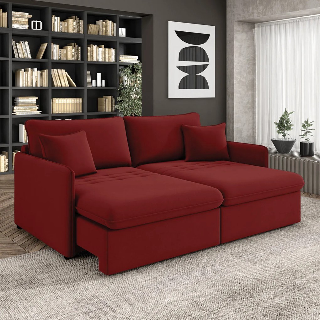 Sofá Retrátil Reclinável 3 Lugares 194cm Maili Veludo K01 - D'Rossi - Vermelho