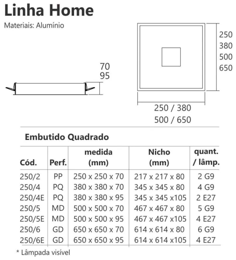 Luminária De Embutir Home Quadrado Halopin 2Xg9 25X25Cm Metal | Usina... (BT - Branco Texturizado + BR-F - Branco Fosco)