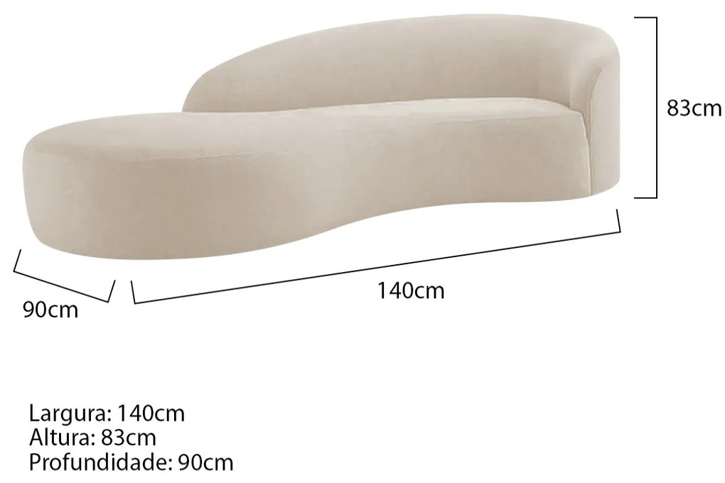 Divã Recamier Orgânico França 140cm Lado Esquerdo Linho - ADJ Decor