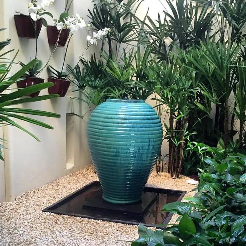 Vaso para Fonte Vietnamita Cerâmica Importado Pequeno Aqua D48cm x A68cm