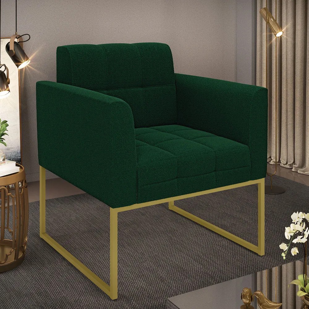 Poltrona Sala de Estar Industrial Dourado Elisa Bouclê Verde D03 - D'Rossi