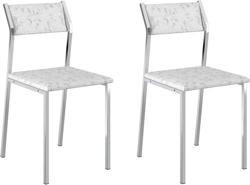 Cadeiras para Cozinha Kit 2 Cadeiras 1709 Fantasia Branco/Cromado - Carraro Móveis