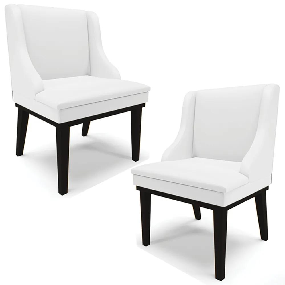 Kit 2 Cadeiras Decorativas Sala de Jantar Base Fixa de Madeira Firenze PU Branco Fosco/Preto G19 - Gran Belo