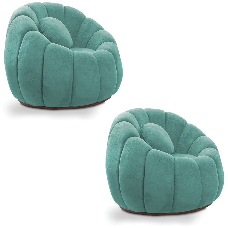 Kit 02 Poltronas Decorativa Orgânica para Sala Cloud Bouclê Azul Turquesa E03 - D'Rossi