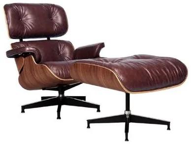 Cadeira, Poltrona Charles Eames com Puff Couro Natural Legitimo Premium Marrom - Varias Opções de Cores