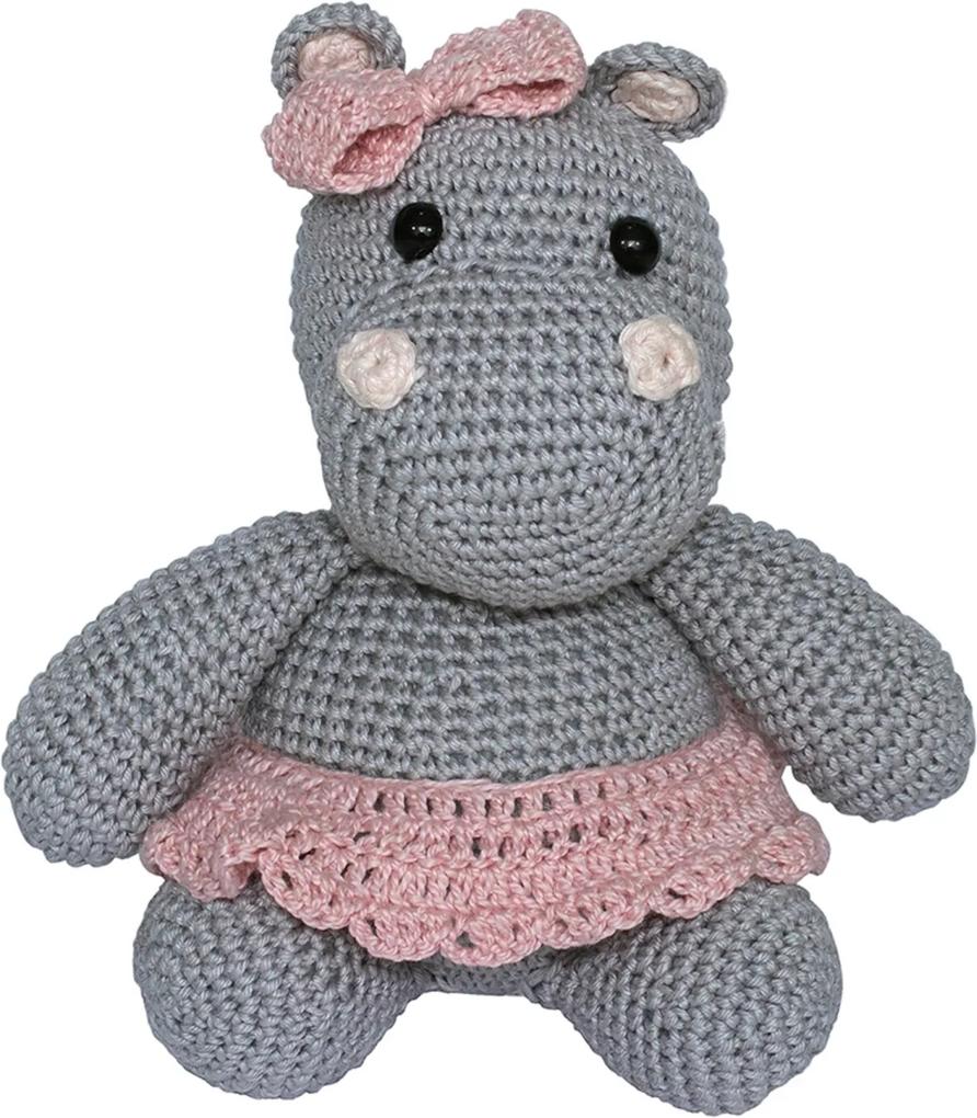 Hipopótamo Lola de Lacinho Rosa Amigurumi Crochê Quarto Bebê Infantil Menina Potinho de Mel