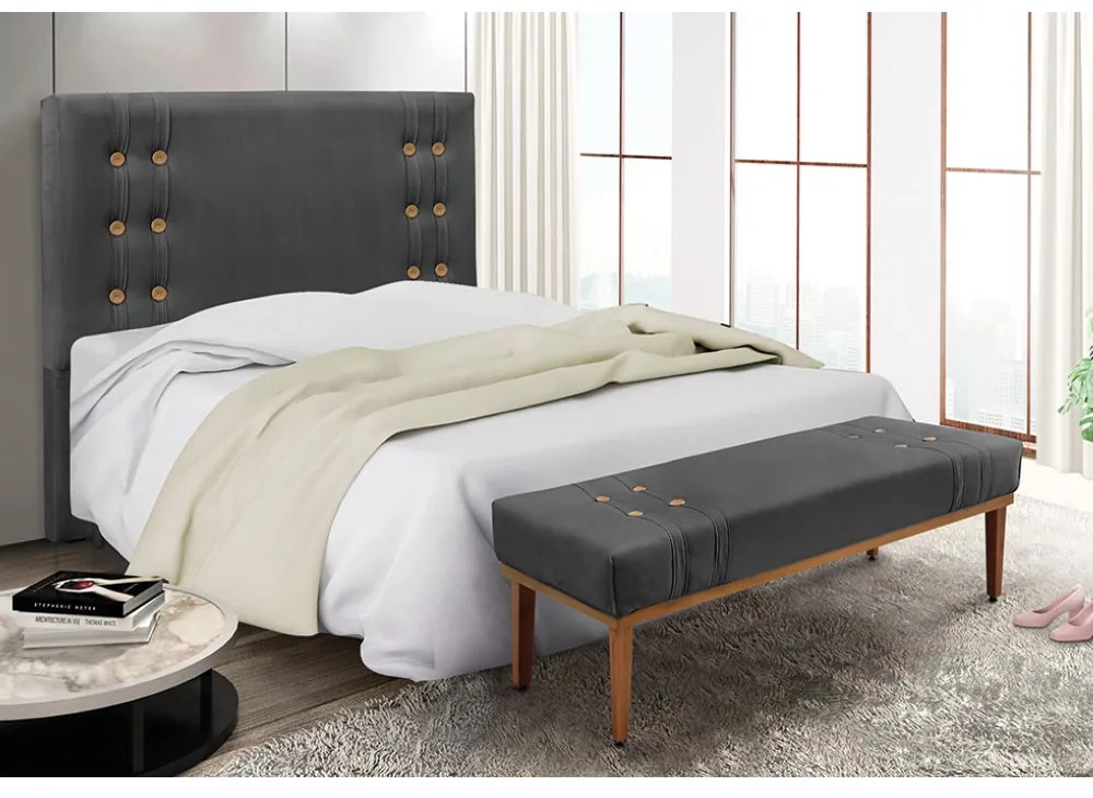 Cabeceira Cama Box Solteiro 90cm e Recamier Gênova Suede Cinza S04 - D'Rossi