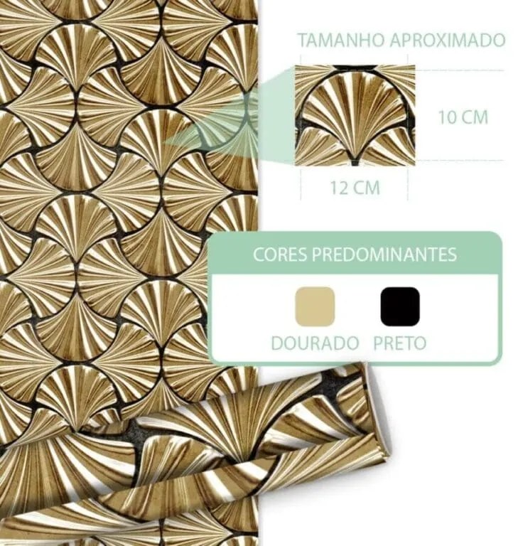 Papel Adesivo De Parede Lavável Dourado Art Déco 3D