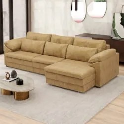 Sofá Retrátil 3 Lugares Para Sala 257cm Dijon Couro Bege S07 - Mpozena