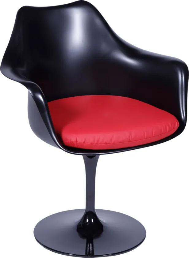 Cadeira Saarinen Tulipa Beta Com Braço Preto / Vermelho
