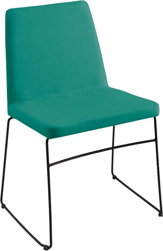Cadeira Jandira Estofada Linho Turquesa / Preto