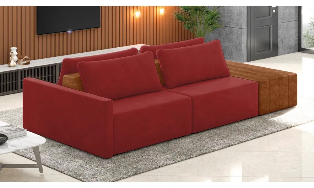 Sofá Ilha 2 Lugares Living 292cm Modulado para Sala Lary Veludo K01 - D'Rossi - Vermelho