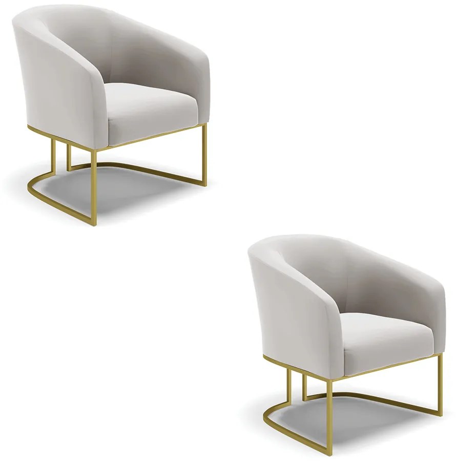 Poltrona Decorativa Industrial Dourado kit 2 Stella Veludo D03 - D'Rossi - Cinza