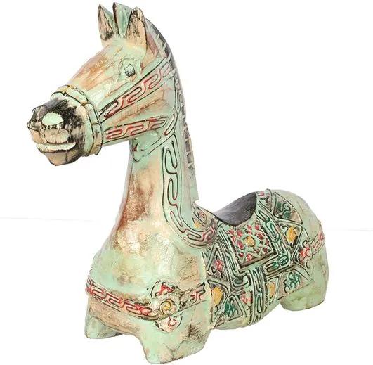 Escultura Cavalo de Madeira - Verde