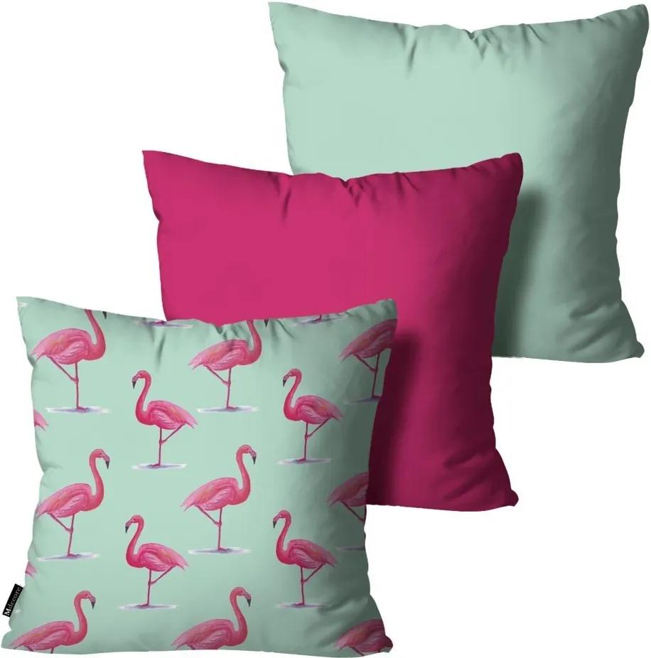 Kit com 3 Almofadas Flamingo Verde55x55cm