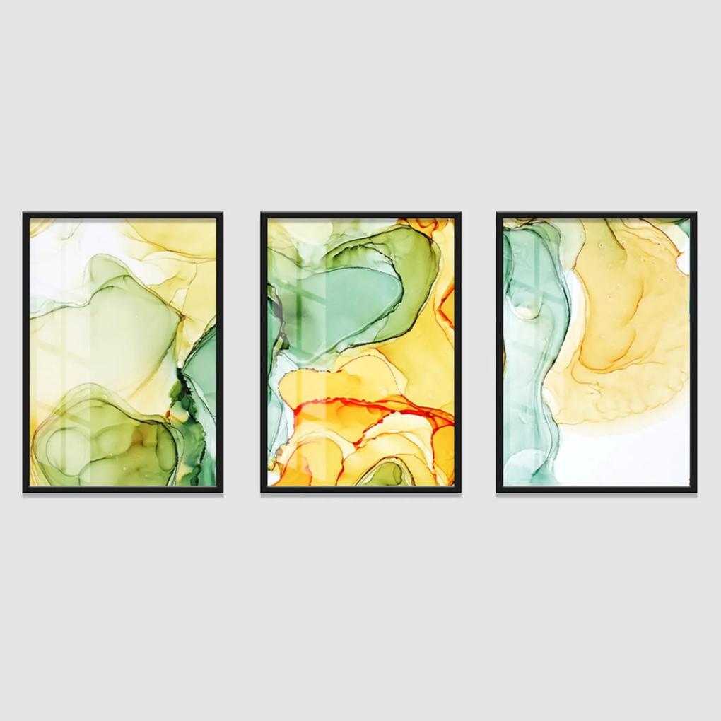 Quadro 60x120cm Abstrato Âmbar Amarelo e Verde Moldura Preta sem vidro Decorativo Interiores