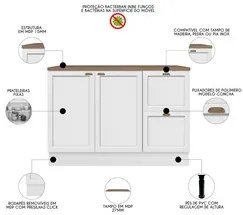 Balcão de Cozinha Com Tampo 120cm 2 Portas e 2 Gavetas Duna P09 Branco