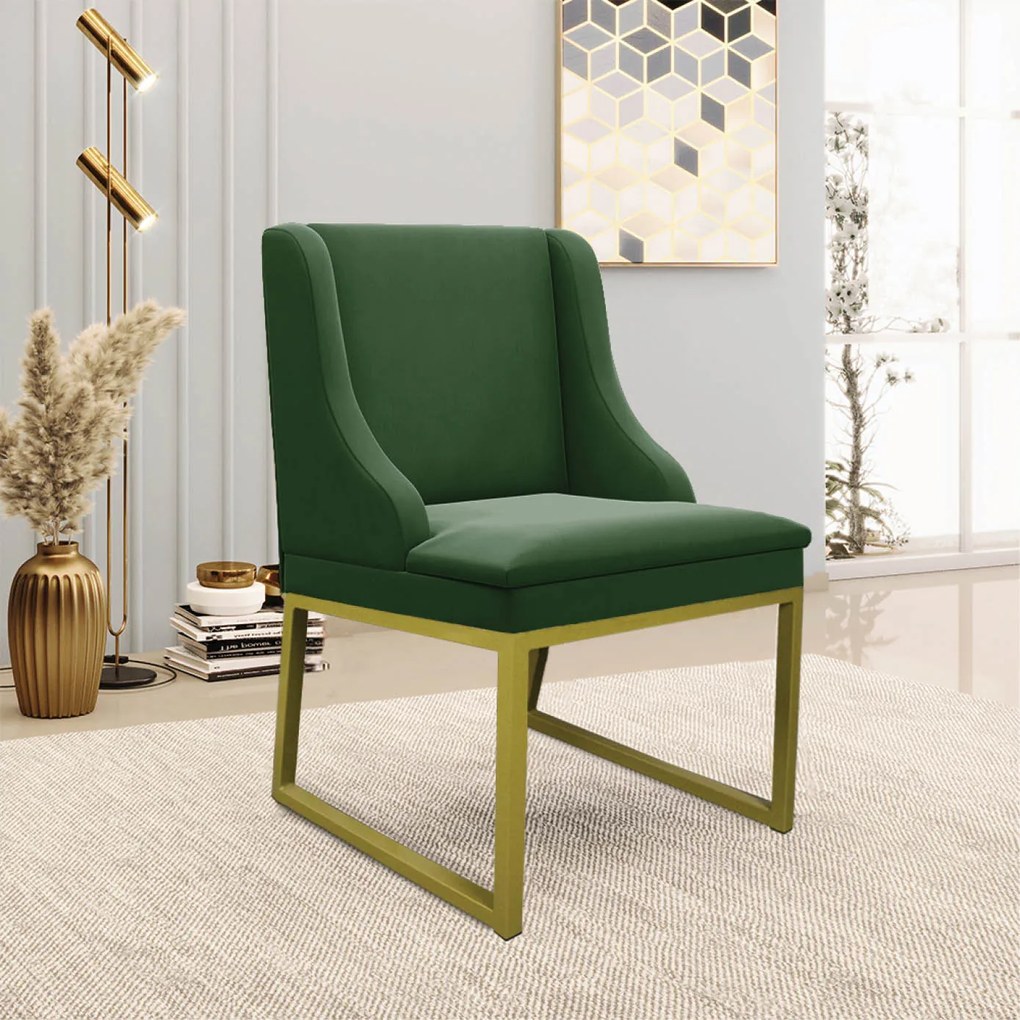 Cadeira Sala de Jantar Industrial Dourado Liz Suede Verde D03 - D'Rossi