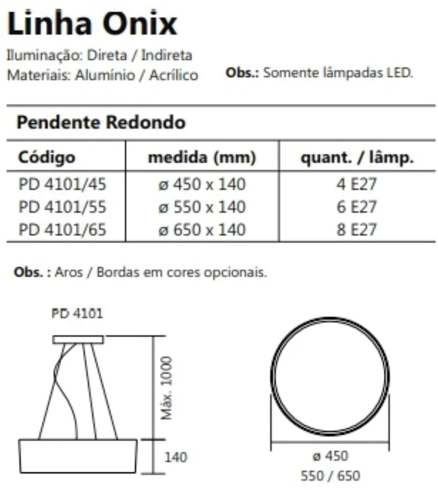 Pendente Redondo Onix Ø35X14Cm 2Xe27 Aro Recuado / Metal E Acrilico |... (GF-M Grafite Metálico, ESC-V - Escovado)