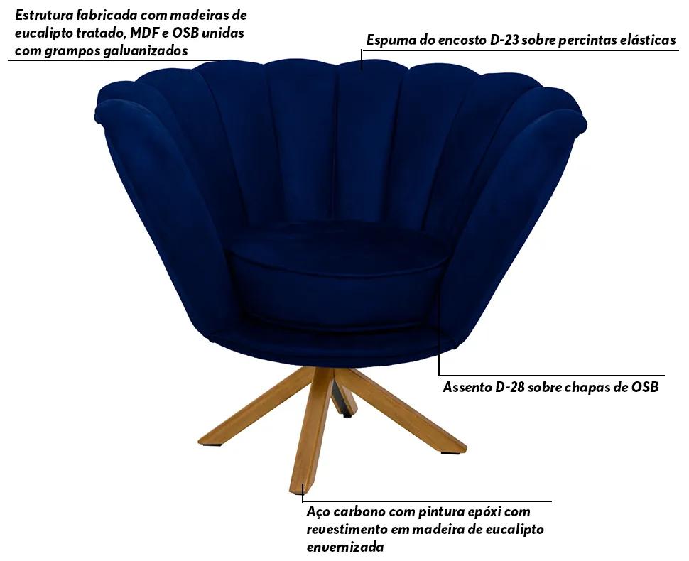 Poltrona Decorativa Crown Pés Madeira/Aço Giratório Veludo Azul Royal G15 - Gran Belo