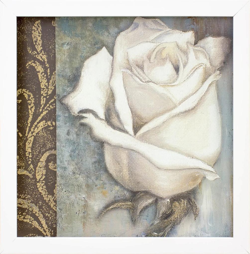 Quadro Decorativo Flor Branca I Com Imagem Sobreposta 30x30cm