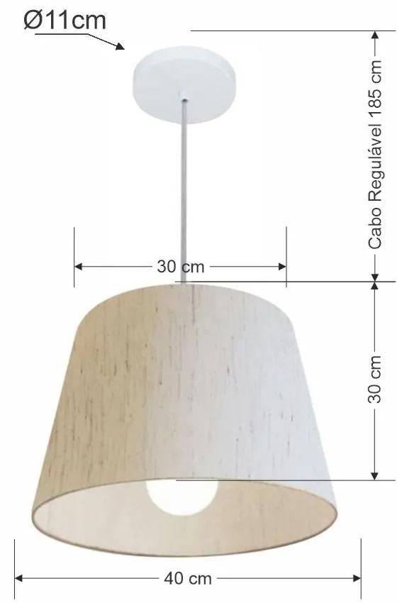 Lustre Pendente Cone Md-4240 Cúpula em Tecido 30/40x30cm Linho Bege - Bivolt