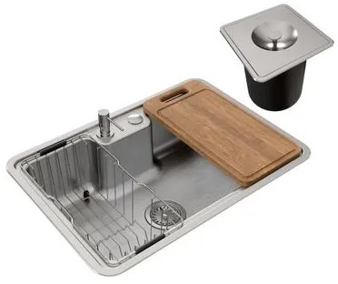 Cuba de Sobrepor ou Embutir Docol Massima 68x48x20 cm em Aço Inox Escovado com Acessórios e Lixeira de Embutir 6 L