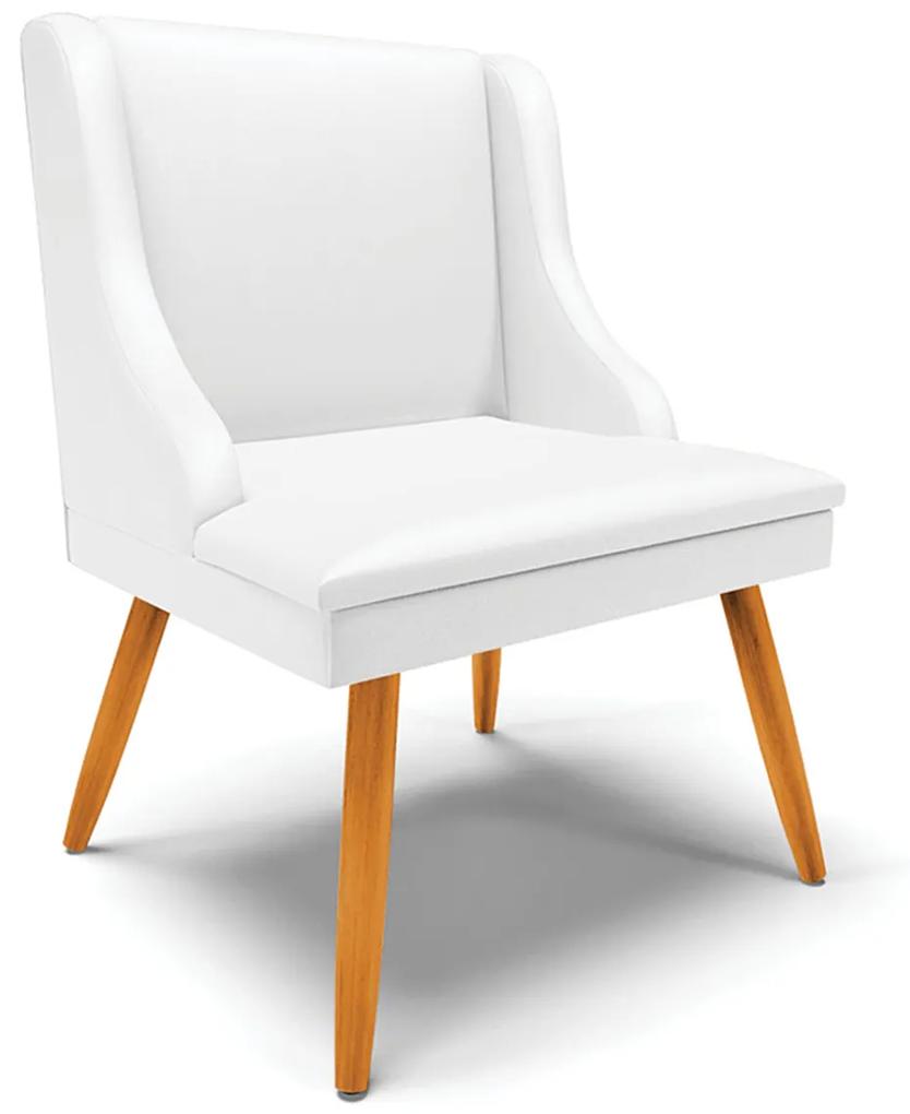 Cadeira Decorativa Sala de Jantar Pés Palito de Madeira Firenze PU Branco Fosco/Natural G19 - Gran Belo