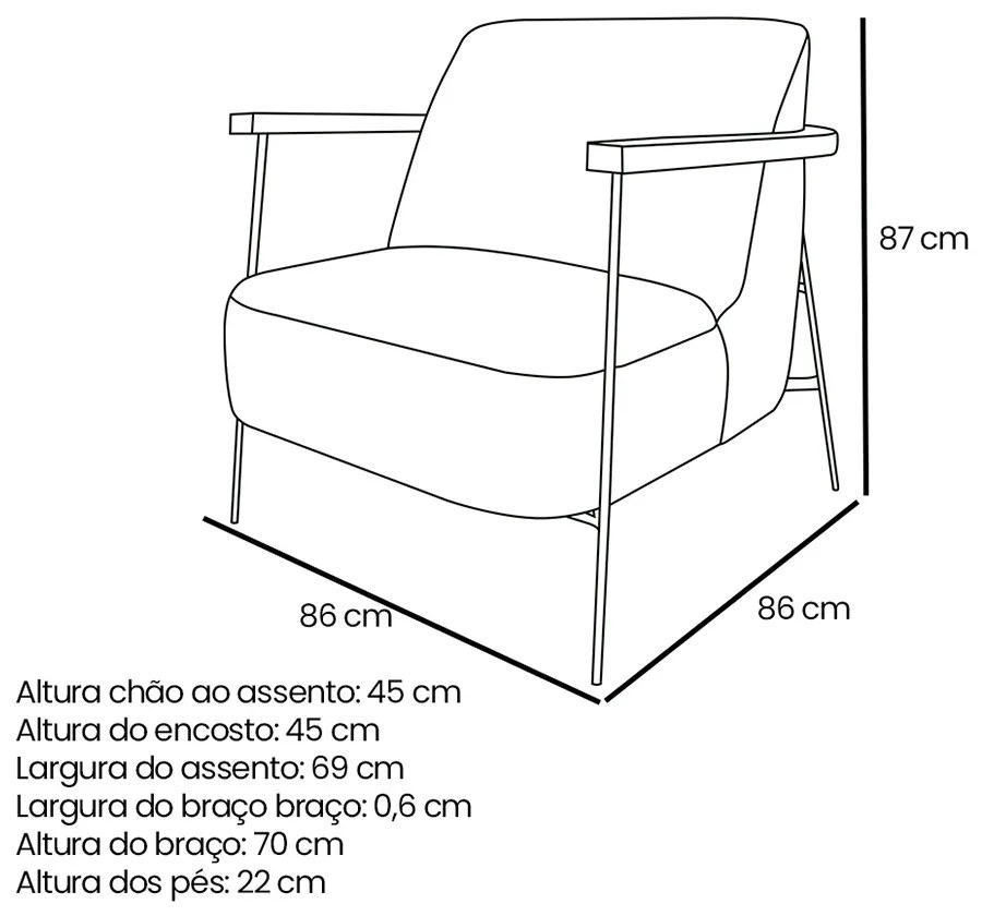 Poltrona Sala de Estar Base Industrial Preto Talim Bouclê S04 - D'Rossi - Off White