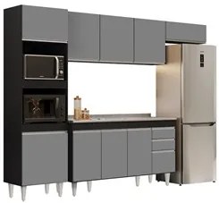 Armário de Cozinha Modulada 4 Peças CP12 Balcão com Pia Inox Preto/Cin