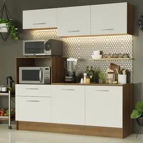 Cozinha Compacta Madesa Onix 180001 com Armário e Balcão Rustic/Branco 6E Cor:Rustic/Branco