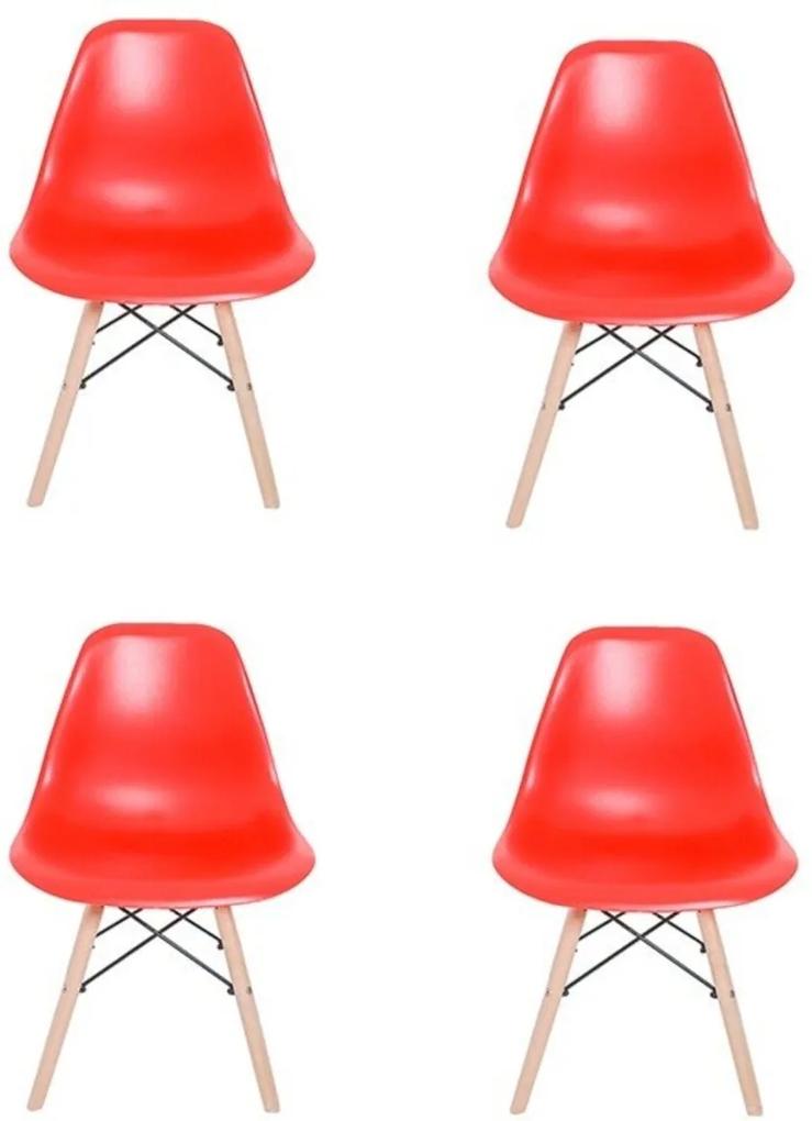 Kit 04 Cadeiras Facthus Eiffel Charles Eames em ABS com Base de Madeira DSW Vermelho