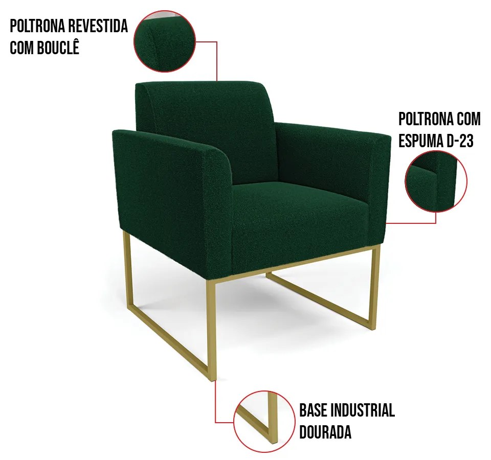 Poltrona Sala de Estar Industrial Dourado Marisa Bouclê D03 - D'Rossi - Verde