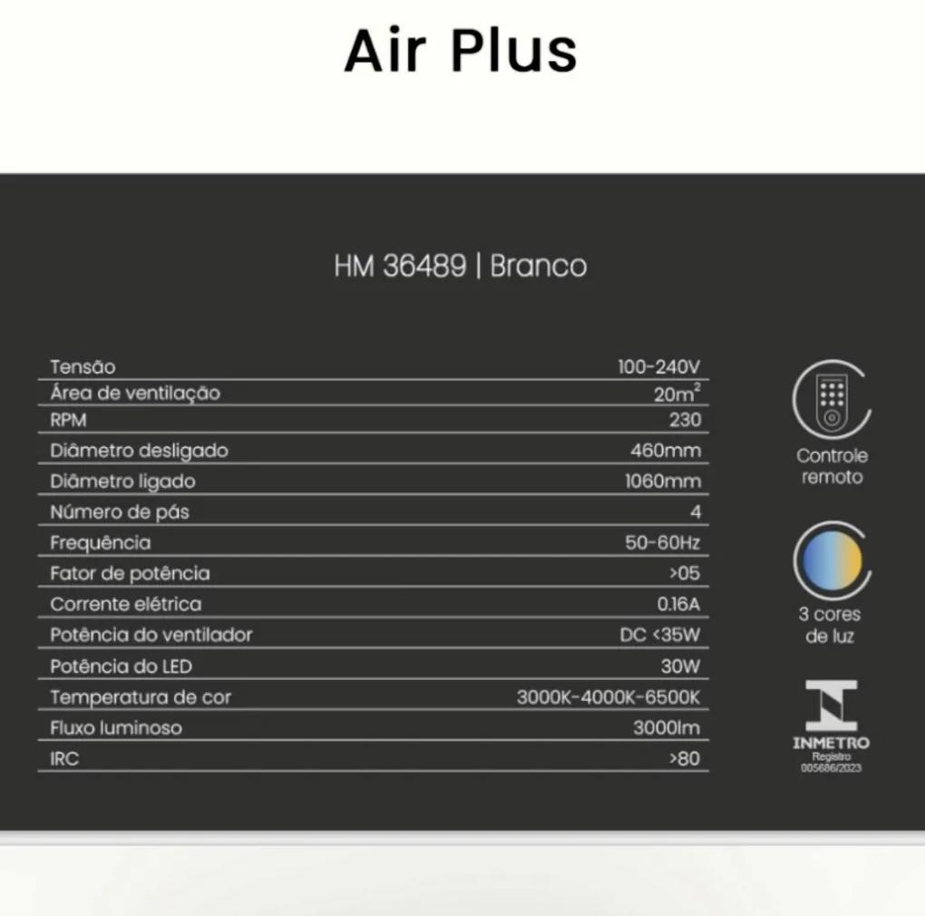 Ventilador De Teto Air Plus Branco Pás Retrátil Led 30W Multicolor Biv...