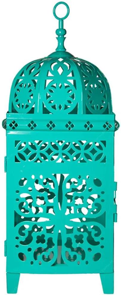 Lanterna Média Marroquina Flor New Verde em Metal - Urban - 36,5x14 cm