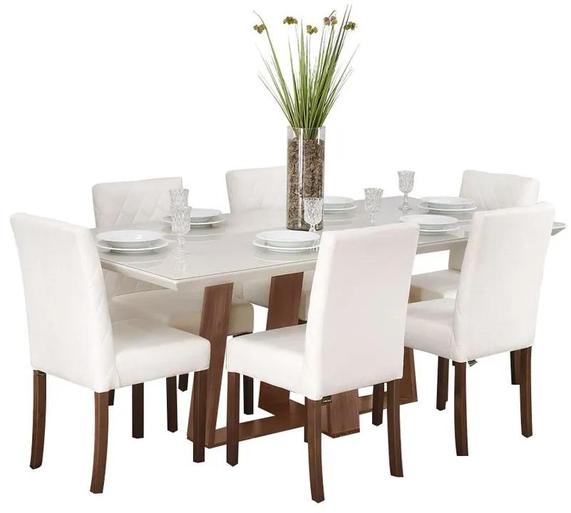 Conjunto Sala de Jantar Mesa Coyle com 6 Cadeiras Beliz Estofada - Wood Prime 44670